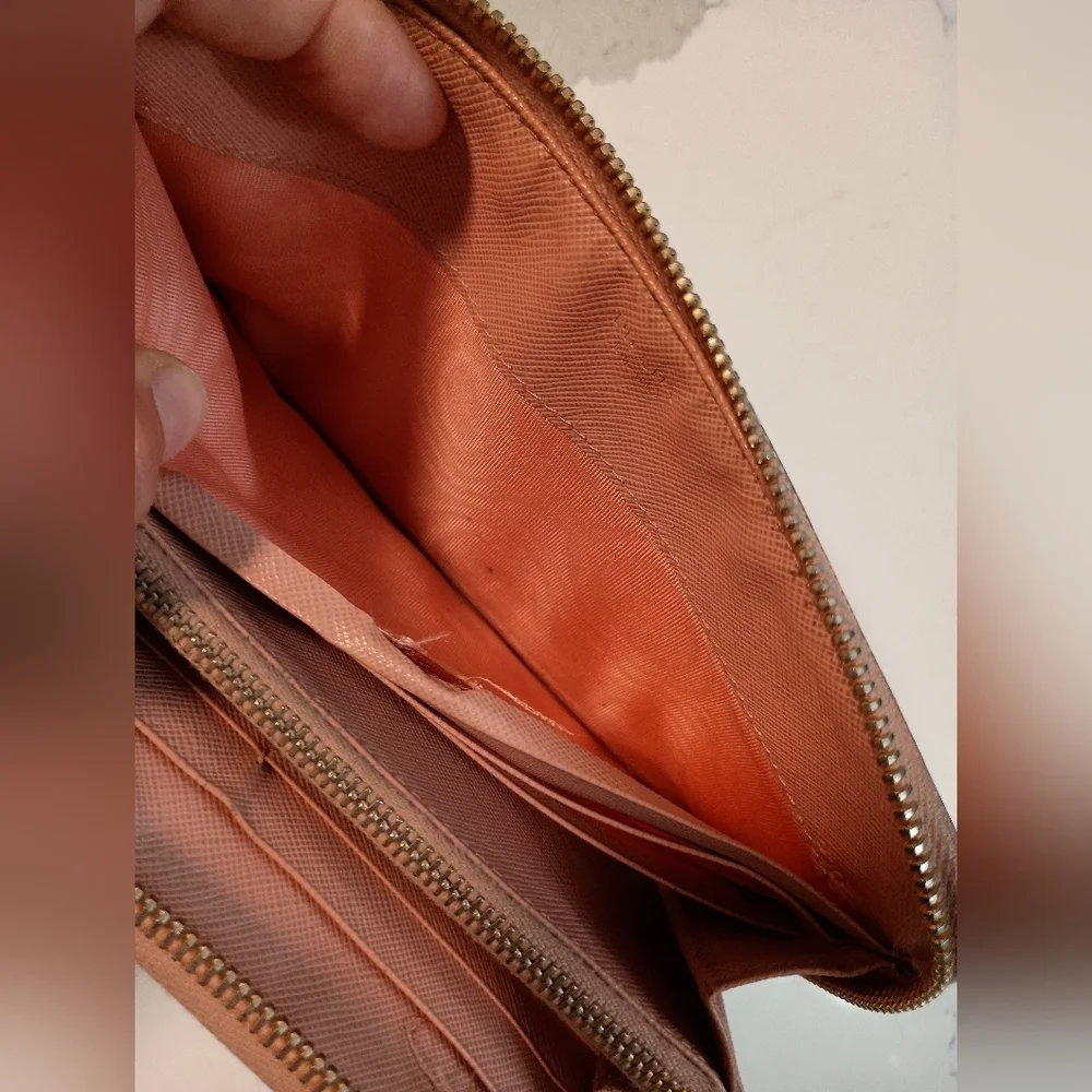 Prada Wallet Light Pink Lampo Saffiano Leather Ribbon Bow Zip Around